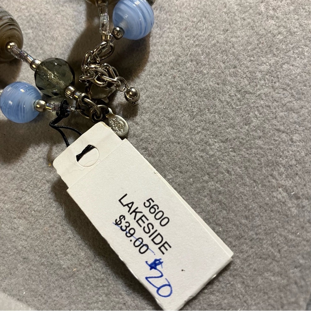 NWT Premier Designs Lakeside Glass Bead Bracelet & Earrings Set Blue Tan - Picture 4 of 6